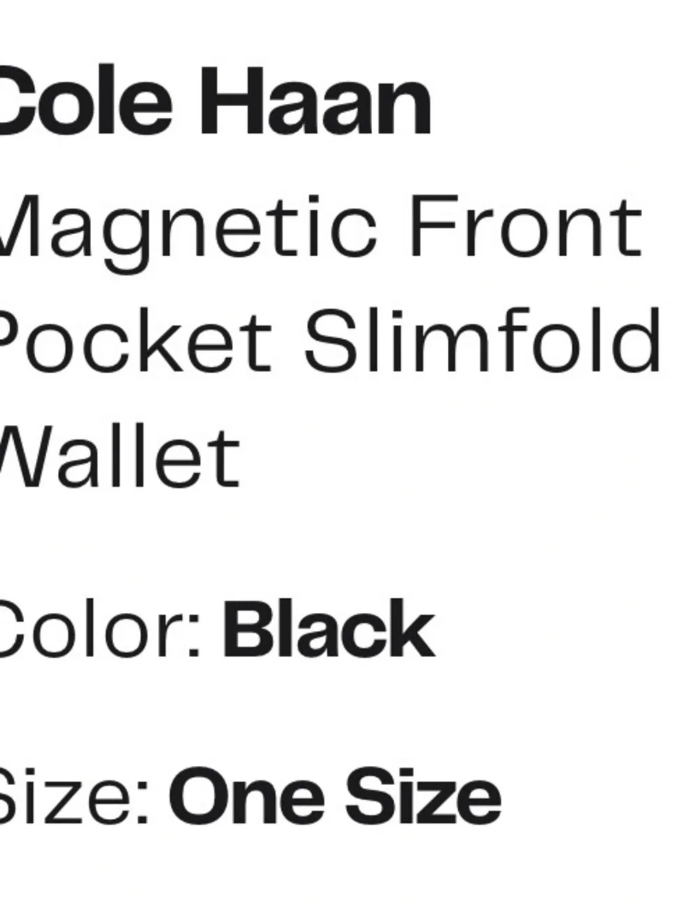 NIB Cole Haan Slim Magnetic Front Pocket Wallet - Black Leather